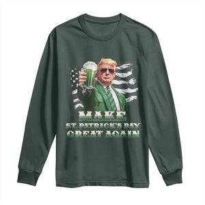 Make St Patricks Day Great Again Trump Long Sleeve Shirt Funny Irish American Flag TS10 Dark Forest Green Print Your Wear