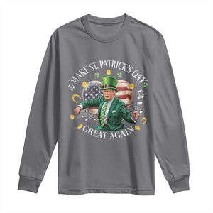 Funny Trump Make St Patrick's Day Great Again Long Sleeve Shirt American Flag Dancing Trump TS10 Charcoal Print Your Wear