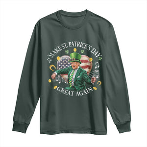 Funny Trump Make St Patrick's Day Great Again Long Sleeve Shirt American Flag Dancing Trump TS10 Dark Forest Green Print Your Wear