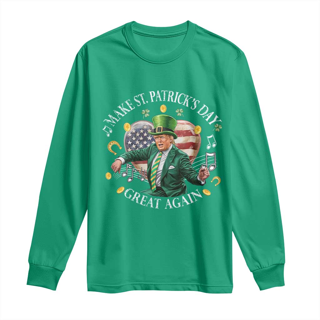 Funny Trump Make St Patrick's Day Great Again Long Sleeve Shirt American Flag Dancing Trump TS10 Irish Green Print Your Wear