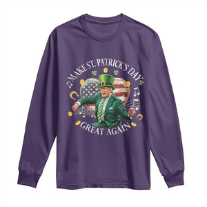 Funny Trump Make St Patrick's Day Great Again Long Sleeve Shirt American Flag Dancing Trump TS10 Purple Print Your Wear