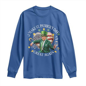 Funny Trump Make St Patrick's Day Great Again Long Sleeve Shirt American Flag Dancing Trump TS10 Royal Blue Print Your Wear