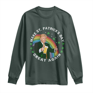 Funny Trump Make St Patrick's Day Great Again Long Sleeve Shirt Lucky Shamrock Beer Drinking Trump TS10 Dark Forest Green Print Your Wear