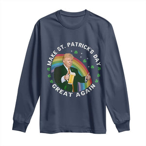 Funny Trump Make St Patrick's Day Great Again Long Sleeve Shirt Lucky Shamrock Beer Drinking Trump TS10 Navy Print Your Wear