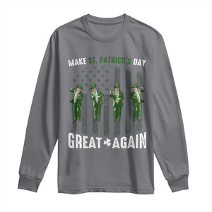 Make St Patrick's Day Great Again Shamrock Trump Long Sleeve Shirt American Flag TS10 Charcoal Print Your Wear