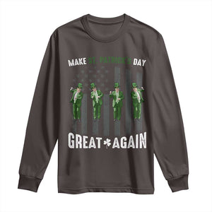 Make St Patrick's Day Great Again Shamrock Trump Long Sleeve Shirt American Flag TS10 Dark Chocolate Print Your Wear