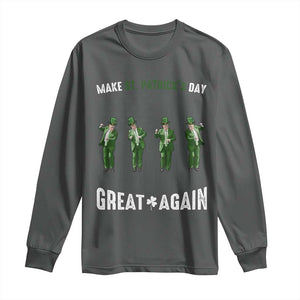 Make St Patrick's Day Great Again Shamrock Trump Long Sleeve Shirt American Flag TS10 Dark Heather Print Your Wear