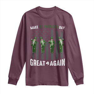 Make St Patrick's Day Great Again Shamrock Trump Long Sleeve Shirt American Flag TS10 Maroon Print Your Wear