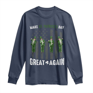 Make St Patrick's Day Great Again Shamrock Trump Long Sleeve Shirt American Flag TS10 Navy Print Your Wear