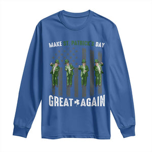 Make St Patrick's Day Great Again Shamrock Trump Long Sleeve Shirt American Flag TS10 Royal Blue Print Your Wear