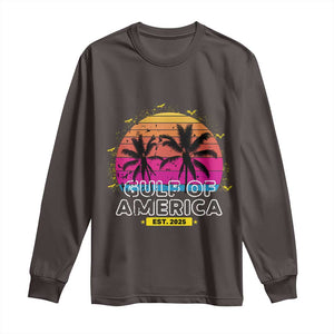 Welcome To America's Gulf Long Sleeve Shirt Est 2025 Retro Vintage Summer Vibes TS10 Dark Chocolate Print Your Wear