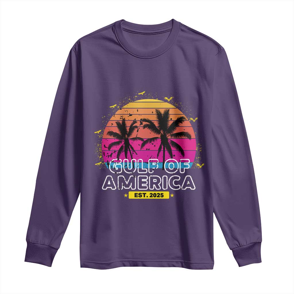 Welcome To America's Gulf Long Sleeve Shirt Est 2025 Retro Vintage Summer Vibes TS10 Purple Print Your Wear