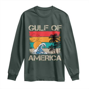 Gulf Of America Long Sleeve Shirt Funny Beach Summer Vacation Retro Vintage TS10 Dark Forest Green Print Your Wear