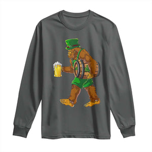 St Patricks Day Bigfoot Long Sleeve Shirt Sasquatch Beer Funny Party Shamrock TS10 Dark Heather Print Your Wear