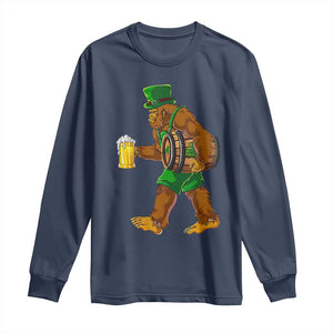 St Patricks Day Bigfoot Long Sleeve Shirt Sasquatch Beer Funny Party Shamrock TS10 Navy Print Your Wear