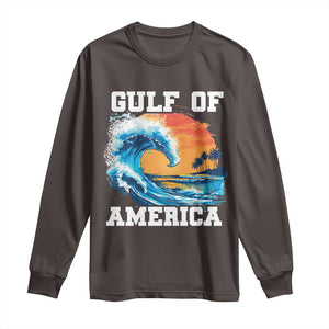 Gulf Of USA America Long Sleeve Shirt President Trump 2025 Funny Gulf Mexico Summer Vibes TS10 Dark Chocolate Print Your Wear