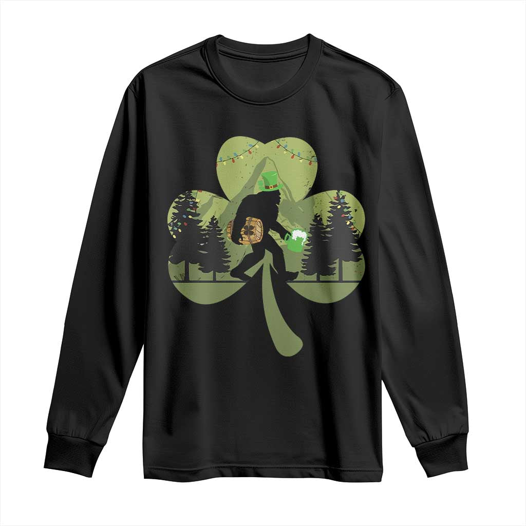 St Patricks Day Bigfoot Long Sleeve Shirt Sasquatch Irish Beer Lovers Shamrock Clover Leaf TS10 Black Print Your Wear