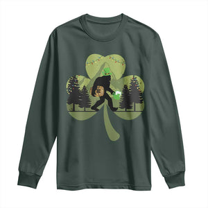 St Patricks Day Bigfoot Long Sleeve Shirt Sasquatch Irish Beer Lovers Shamrock Clover Leaf TS10 Dark Forest Green Print Your Wear