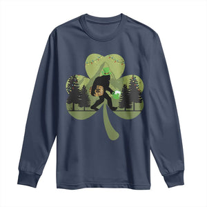 St Patricks Day Bigfoot Long Sleeve Shirt Sasquatch Irish Beer Lovers Shamrock Clover Leaf TS10 Navy Print Your Wear