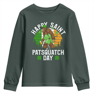 St Patricks Day Bigfoot Youth Sweatshirt Irish Shamrock Sasquatch Beer Lovers TS10 Dark Forest Green Print Your Wear