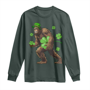 St Patricks Day Bigfoot Long Sleeve Shirt Funny Sasquatch Shamrock TS10 Dark Forest Green Print Your Wear