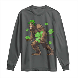 St Patricks Day Bigfoot Long Sleeve Shirt Funny Sasquatch Shamrock TS10 Dark Heather Print Your Wear