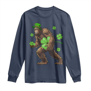 St Patricks Day Bigfoot Long Sleeve Shirt Funny Sasquatch Shamrock TS10 Navy Print Your Wear