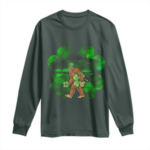 St Patricks Day Lucky Shamrock Bigfoot Long Sleeve Shirt Funny Sasquatch Irish TS10 Dark Forest Green Print Your Wear