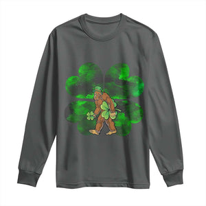 St Patricks Day Lucky Shamrock Bigfoot Long Sleeve Shirt Funny Sasquatch Irish TS10 Dark Heather Print Your Wear