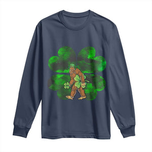 St Patricks Day Lucky Shamrock Bigfoot Long Sleeve Shirt Funny Sasquatch Irish TS10 Navy Print Your Wear