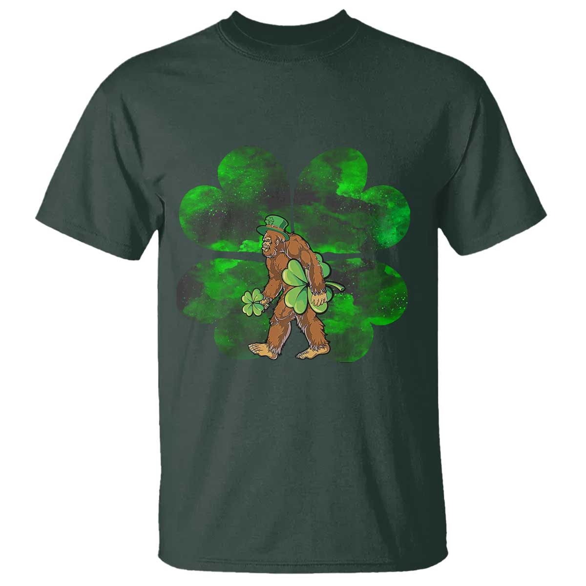 St Patricks Day Lucky Shamrock Bigfoot T Shirt Funny Sasquatch Irish TS10 Dark Forest Green Print Your Wear