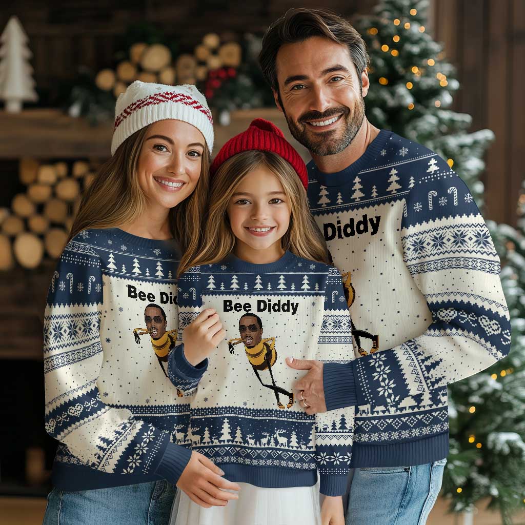 Bee Diddy Ugly Christmas Sweater Dark Humor Internet Meme Brainrot Gen Z TS10 Beige Navy Print Your Wear