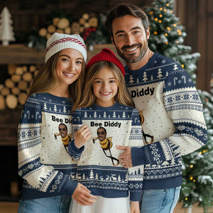 Bee Diddy Ugly Christmas Sweater Dark Humor Internet Meme Brainrot Gen Z TS10 Beige Navy Print Your Wear