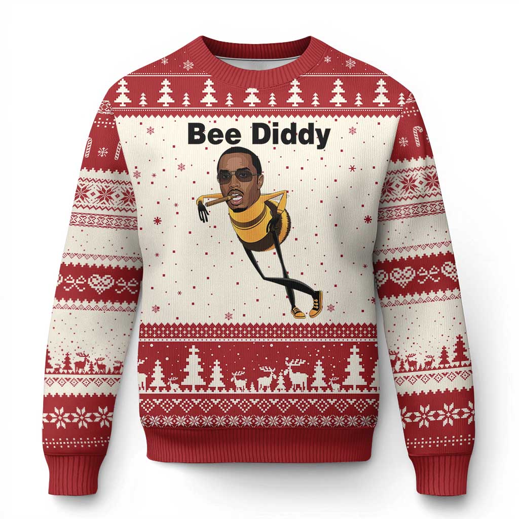 Bee Diddy Ugly Christmas Sweater Dark Humor Internet Meme Brainrot Gen Z TS10 Beige Red Print Your Wear