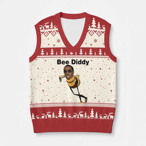 Bee Diddy V-Neck Knit Sweater Vest Dark Humor Internet Meme Brainrot Gen Z TS10 Beige Red Print Your Wear