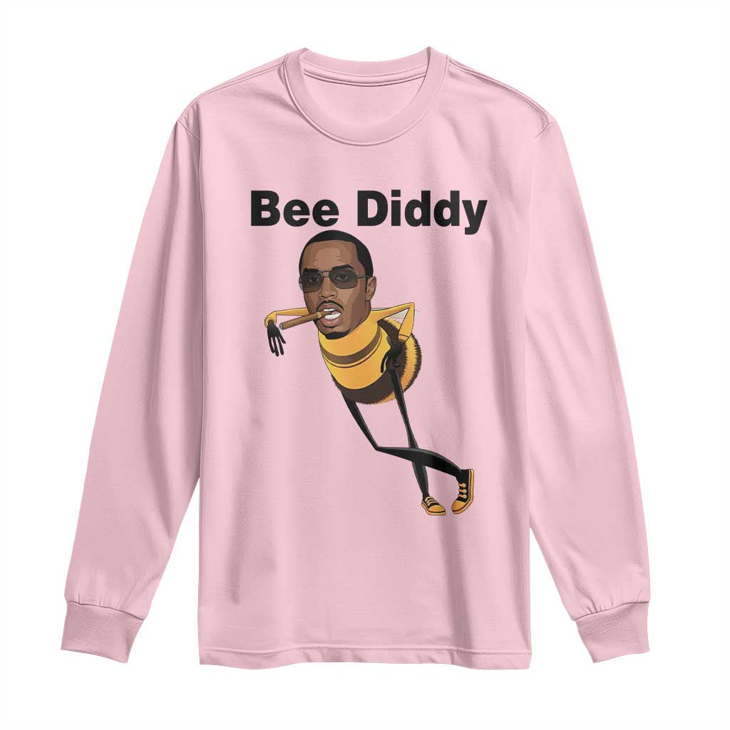Bee Diddy Long Sleeve Shirt Dark Humor Internet Meme Brainrot Gen Z TS10 Light Pink Print Your Wear