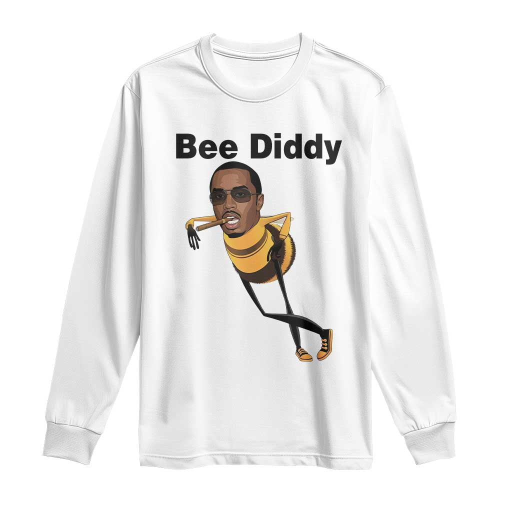 Bee Diddy Long Sleeve Shirt Dark Humor Internet Meme Brainrot Gen Z TS10 White Print Your Wear