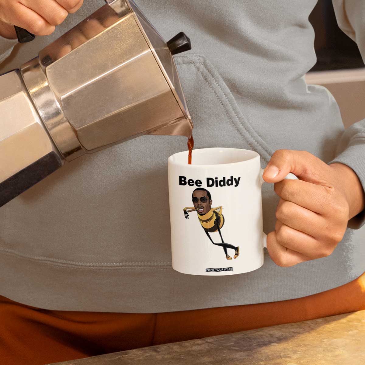 Bee Diddy Coffee Mug Dark Humor Internet Meme Brainrot Gen Z TS10 Print Your Wear