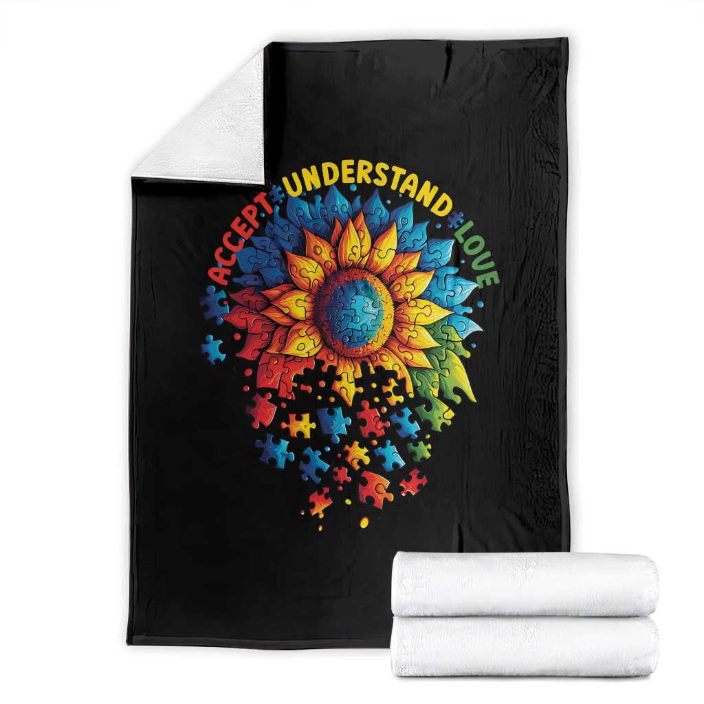 Autism Acceptance Sunflower Puzzle Throw Blanket Accept Understand Love ASD TS10 Black Print Your Wear