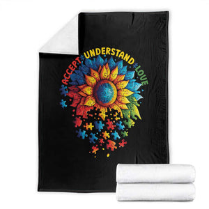 Autism Acceptance Sunflower Puzzle Throw Blanket Accept Understand Love ASD TS10 Black Print Your Wear