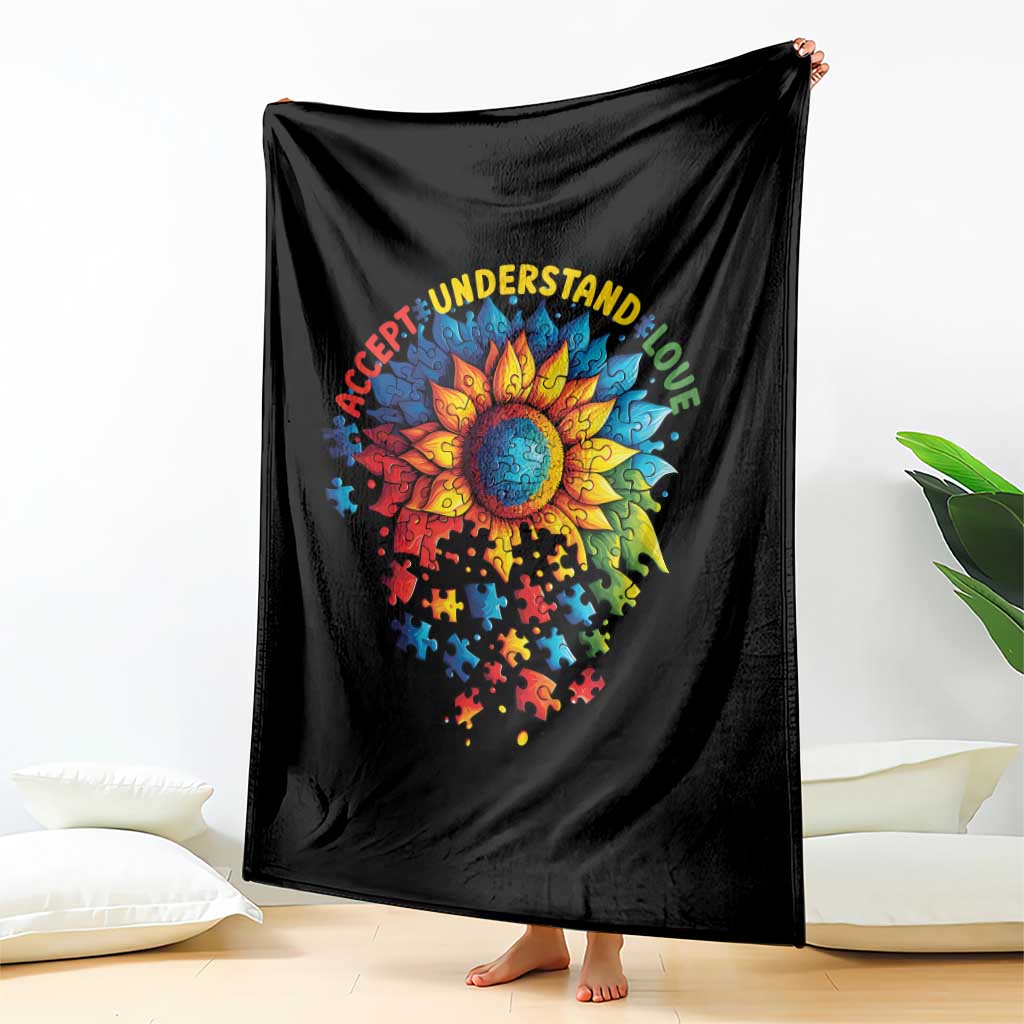 Autism Acceptance Sunflower Puzzle Throw Blanket Accept Understand Love ASD TS10 Print Your Wear