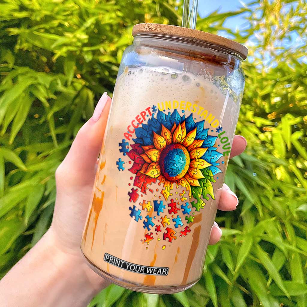 Autism Acceptance Sunflower Puzzle Glass Can Accept Understand Love ASD TS10 Black Print Your Wear
