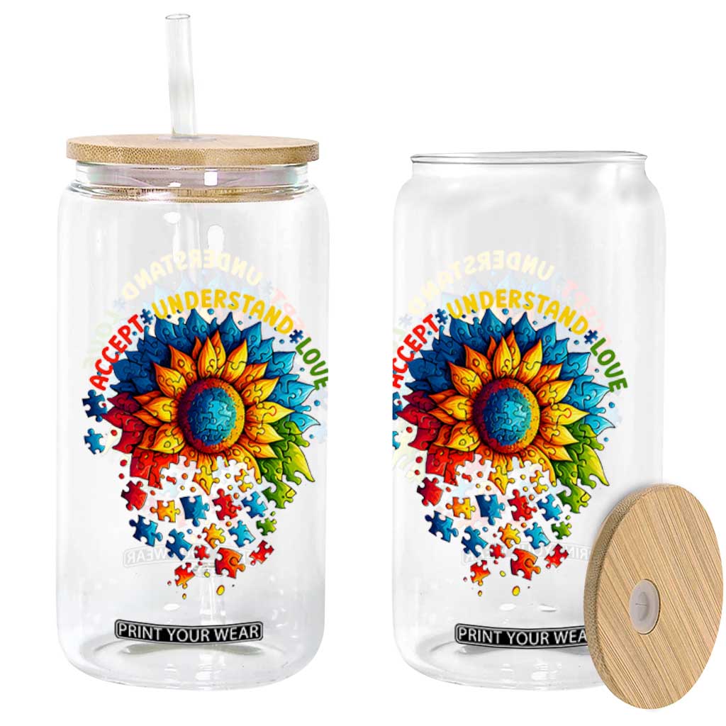 Autism Acceptance Sunflower Puzzle Glass Can Accept Understand Love ASD TS10 Print Your Wear