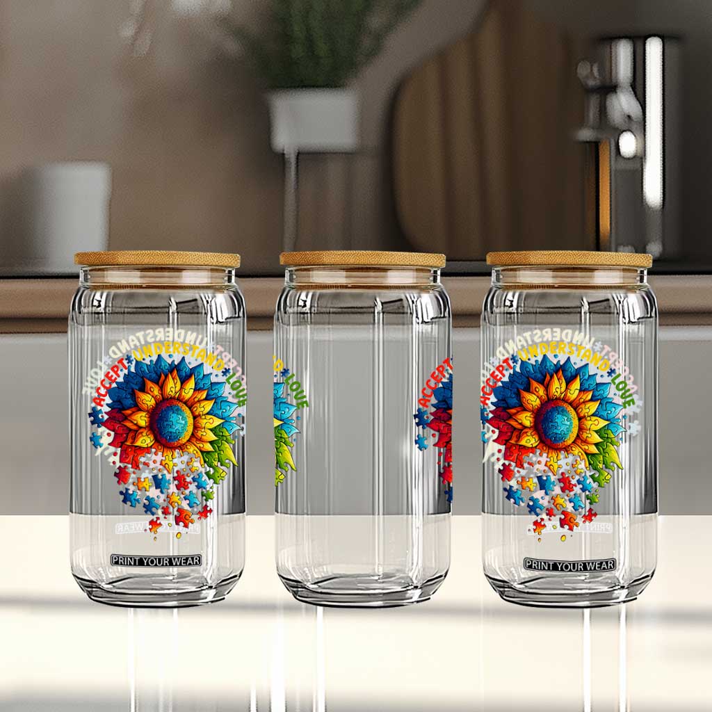 Autism Acceptance Sunflower Puzzle Glass Can Accept Understand Love ASD TS10 Print Your Wear