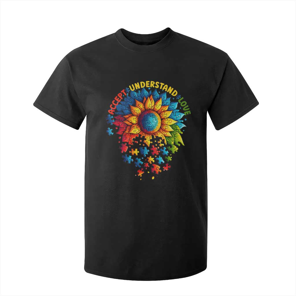 Autism Acceptance Sunflower Puzzle T Shirt For Kid Accept Understand Love ASD TS10 Black Print Your Wear