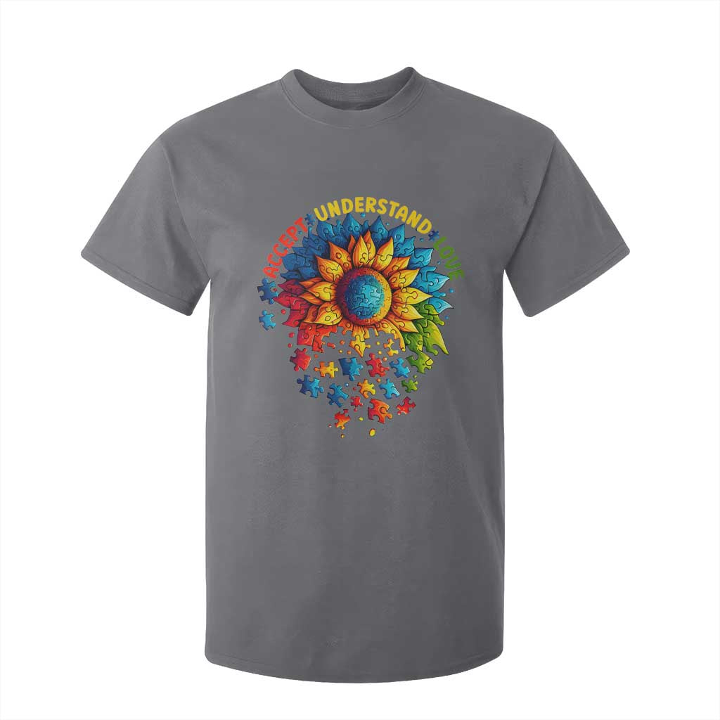 Autism Acceptance Sunflower Puzzle T Shirt For Kid Accept Understand Love ASD TS10 Charcoal Print Your Wear