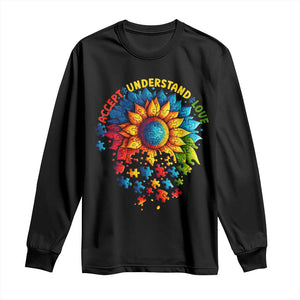 Autism Acceptance Sunflower Puzzle Long Sleeve Shirt Accept Understand Love ASD TS10 Black Print Your Wear