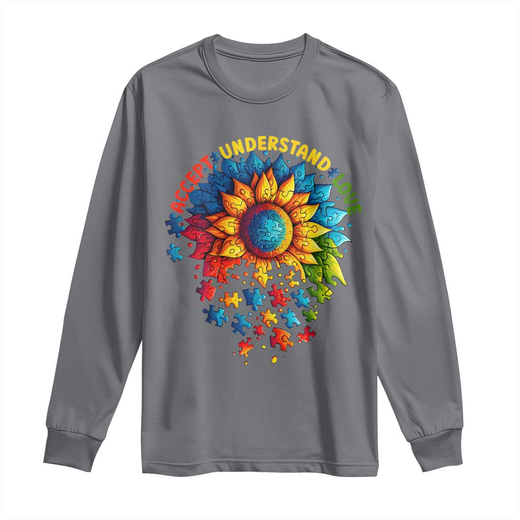 Autism Acceptance Sunflower Puzzle Long Sleeve Shirt Accept Understand Love ASD TS10 Charcoal Print Your Wear