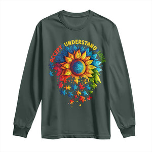 Autism Acceptance Sunflower Puzzle Long Sleeve Shirt Accept Understand Love ASD TS10 Dark Forest Green Print Your Wear