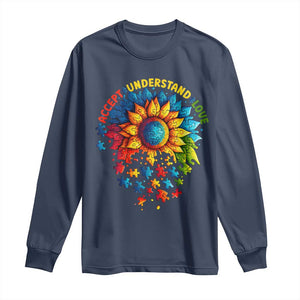 Autism Acceptance Sunflower Puzzle Long Sleeve Shirt Accept Understand Love ASD TS10 Navy Print Your Wear